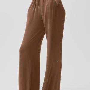 Semi-Sheer Delicate Lounge Flare Pant - Sun Kissed Brown